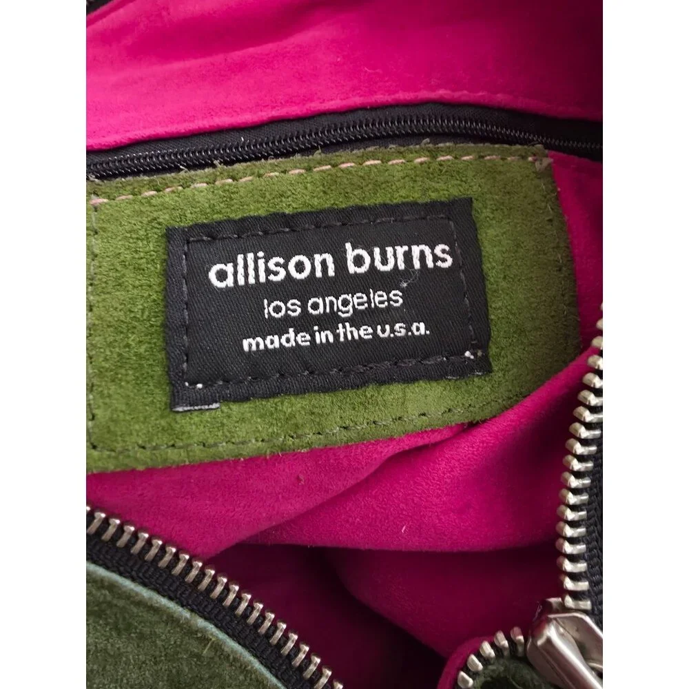 Allison Burns Los Angeles Green Suede Leather Messenger Crossbody Tote Bag - Picture 5 of 6